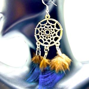 Handmade Natural Feather & Sterling Silver Dream Catcher Earrings!